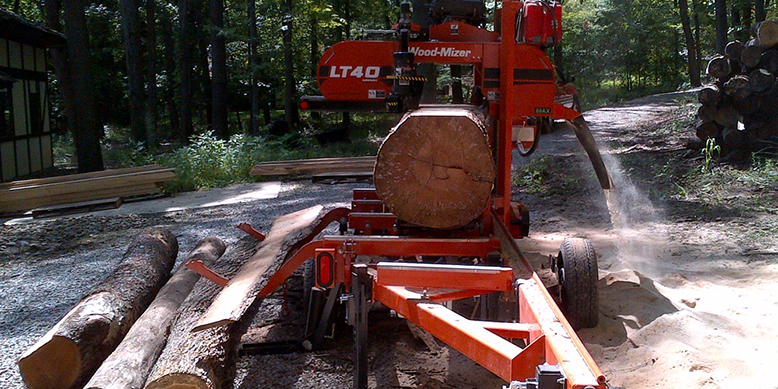 Portable sawmill in action