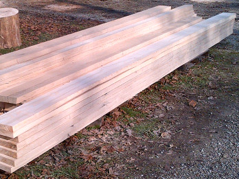 Fresh-cut lumber boards